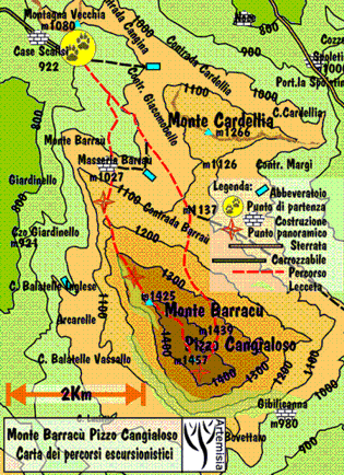 carta escursionistica di Monte Barracù e Pizzo Cangialoso